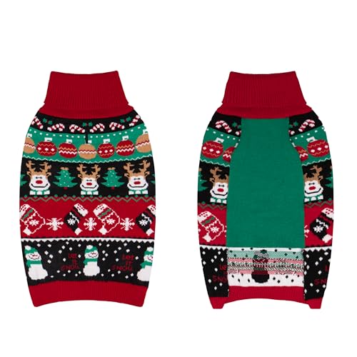 cyeollo Dog Christmas Sweater, Dog Winter Clothes for Small Dogs Turtleneck Warm Puppy Sweater with Leash Hole Soft Xmas Sweaters Female & Male Appeal, M - color: Christmas Reindeer, size: Medium