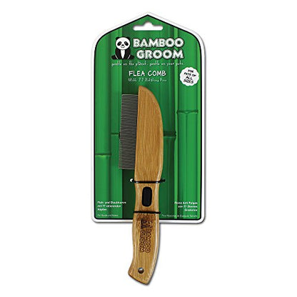 Alcott Bamboo Groom Flea Comb with 77 Rotating Pins for Pets