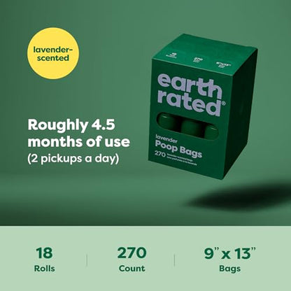 Earth Rated Poop Bags for Dogs, Guaranteed Leak Proof and Extra Thick Waste Bag Refill Rolls, Lavender Scented, 270 Bags - size: 270 Bags, style: Lavender