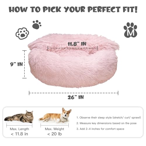 Himax Dog Bed for Medium Dogs, Pink Dogs Beds with Blanket Attached, Calming Anti-Anxiety Fluffy Dog Bed Washable (20"/26"/35") - color: Pink, size: 26.0"L x 26.0"W x 9.0"Th