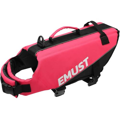 EMUST Dog Life Vests, Adjustable XS Dog Life Jacket with Rescue Handle, Puppy Flotation Vest for Small/Medium/Large Dogs, Rosepink, XS - color: Rose Pink, size: XS
