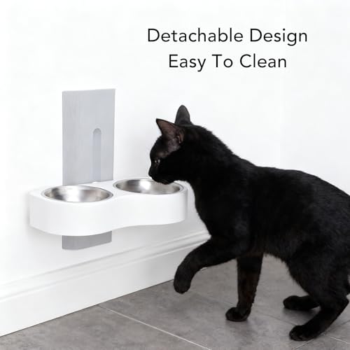 Zerone Elevated Double Bowls Stainless Steel Wall Mounted Pet Feeding Station with Adjustable Height, Anti Tip Feature for Dogs and Cats (Grey White) - color: Grey White