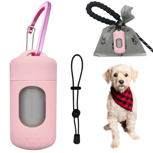 Dog Poop Bag Dispenser for Leash with Snap Clip, Skin-friendly Texture Waste Bag Holder for Dog Walks and Cats, Pets Litter Bag Container, Indoor & Outdoor Use (Pink, 1) - color: Pink, size: 15 Count (Pack of 1)