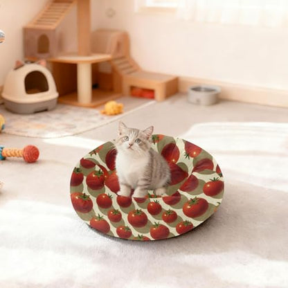 Pet Bed Tomatos Beige Cat Snuggler Soft Winter Cushion, Cozy Round Bolster Nest for Indoor Kittens & Small Pets 15" - size: X-Small