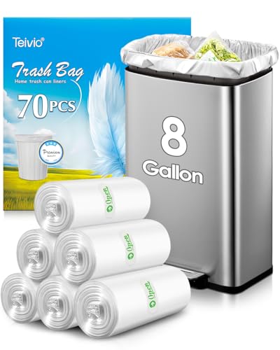 8 Gallon 70 Counts Unscented Medium Trash Bags,Fit 7,8,9,10 Gal Garbage Bags by Teivio, 30 Liter Thick Bathroom Can Bin Liners,Plastic Bags for Home Office Kitchen, Clear - size: 80 Count (Pack of 1)