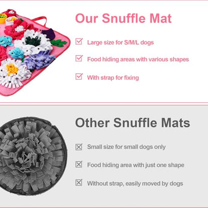 Vextronic Snuffle Mat for Dogs, Large Breed Slow Feeder Interactive Toy | 25x25-inch washable mat. Sparks natural foraging. Eases anxiety. Slows gulping at meals. Fits small to large pets. Pink. - color: Pink