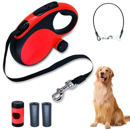Retractable Dog Leash with Chew Proof Cable,26Ft Heavy Duty Dog Leash for Medium Large Dogs up to 110lbs,360°No Tangle,One-Handed Brake,Pause,Lock(Red) - color: Red, size: 26ft