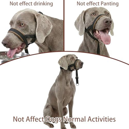 Dog Muzzle,Adjustable Loop Pets Muzzle Soft Leather Protect Skin Puppy Muzzles Prevent Biting Chewing Barking Allow Panting Drinking,Not Include Dog Collar (Khaki, Medium) - color: Khaki, size: Medium