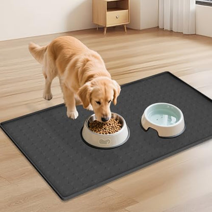 Extra Large Silicone Dog Food Mat 33.9"x21.9" – 0.27" Raised Edge Waterproof Pet Feeding Mat, Non-Slip Placemat for Multiple Bowls, Auto Feeders, Cat Fountains, Dishwasher Safe (Black/Gray) - color: Black