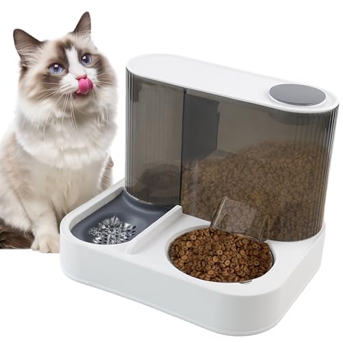 Automatic Gravity Cat Feeder with Stainless Steel Food Bowl, 2 in 1 Cat Feeder and Water Dispenser Combo Detachable Pet Water and Food Dispenser Set for Puppy Kitten Small Dog(Gray) - color: 【Grey】