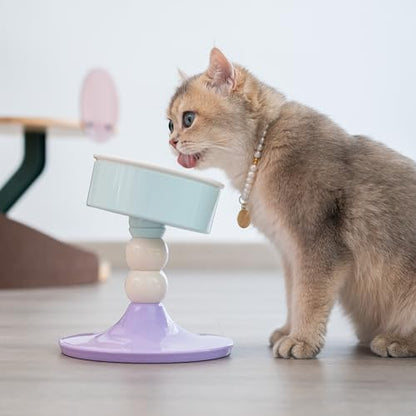 Ceramic Elevated Raised Cat Bowls,3 Heights Adjustable Raised Dog Bowl Stand for Indoor Cats and Small Dogs,15° Tilted Cat Food Feeding Dishes，Adjusts to 4.69", 5.98", 7.28" (Pink & White) - color: Lavender & Mint