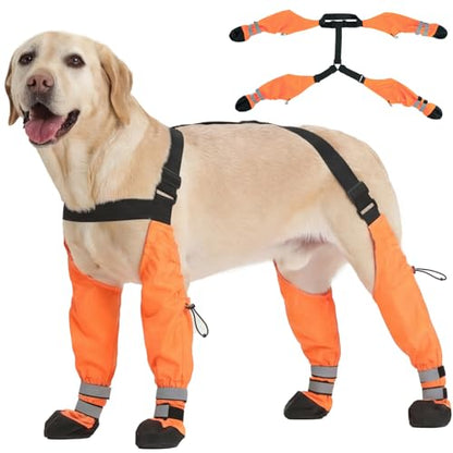 Pezluxe Dog Suspender Boots, Waterproof Anti-Slip Dog Rain Boots with Adjustable Strap for Small Medium Large Dogs, Reflective Paw Protector Pet Shoes for Outdoor Walking, Rain Snow Hiking, Orange,XXL - size: XXL