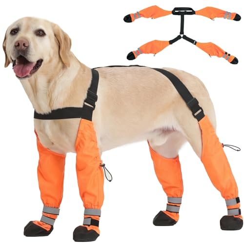 Pezluxe Dog Suspender Boots, Waterproof Anti-Slip Dog Rain Boots with Adjustable Strap for Small Medium Large Dogs, Reflective Paw Protector Pet Shoes for Outdoor Walking, Rain Snow Hiking, Orange,XXL - size: XXL