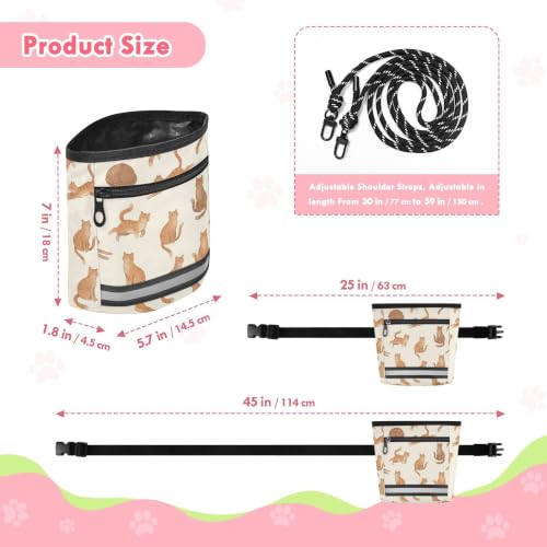 Cats Water-Resistant Dog Treat Pouch, 3 Ways to Wear Treat Bag with Magnetic Closure & Reflective Strip, Hands-Free for Pet Training, Walking