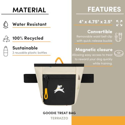 OllyDog, Goodie Treat Bag, Dog Treat Training Pouch | Magnetic Closure | 3 Ways to Wear | Hands-Free Waist Belt | Water-Resistant Recycled Vegan Fabric (Terrazzo) - color: Terrazzo