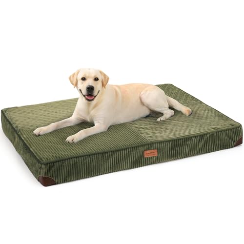 FUKUMARU Dog Bed, Thickened Corduroy Orthopedic Dog Beds with Washable Cover, Large Waterproof Dogs Bed for Crate, 28D Egg Crate Foam Support Pet Mat, Cozy Pet Bed Pad with Anti-Slip Bottom, Green - color: Green, size: 36"L x 22"W x 3.5"Th