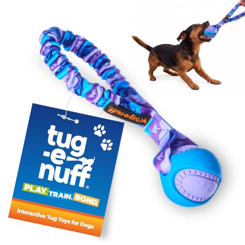 Tug-E-Nuff Pocket PowerBall Bungee | Shock Absorbing Bungee Handle | Durable Ball Toy for Dogs | Ideal for Interactive Dog Training and Dogs of All Ages | 23 cm (9 inches) in Size (Purple) - color: Purple