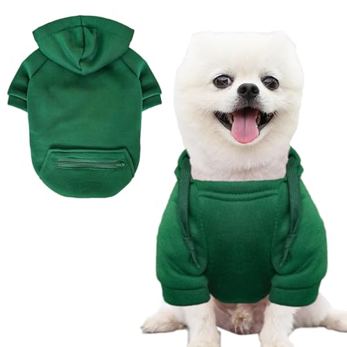 Jecikelon Dog Hoodies for Small Dogs with Zipper Pocket, Soft Fleece Puppy Clothes with Rope Hat, Warm Winter Outfits Cold Weather Coats, Cute Sweatshirt Chihuahua Costume (Green, XX-Small) - color: Green, size: XX-Small