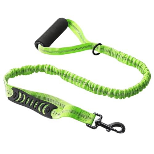 Bungee Double Handle Dog Leash Shock Absorbing Lead Traffic Control, Green | Two Handles, Reflective, Shock Absorption, 4FT to 5FT Elastic Length, For Small Medium Large Dogs, No Adjustable - color: Green