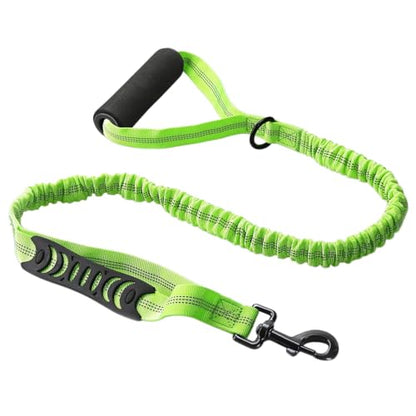 Bungee Double Handle Dog Leash Shock Absorbing Lead Traffic Control, Green | Two Handles, Reflective, Shock Absorption, 4FT to 5FT Elastic Length, For Small Medium Large Dogs, No Adjustable - color: Green