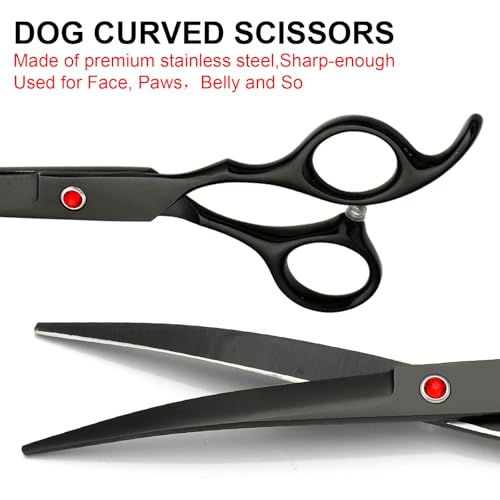Dog Grooming Scissors Kit, Premium Stainless Steel Dog Shears with Curved Shears, Sharp Durable for Dogs Cats+Black 4 Piece - color: Black 4 Piece