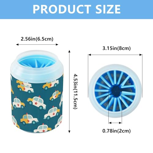 Cars Blue Print Dog Paw Cleaner Cup with Soft Silicone Brush, Portable Small Lightweight Muddy Paw Washer for Dogs, Easy to Use Pet Foot Cleaner