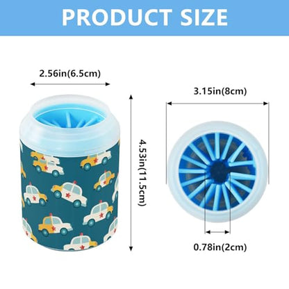 Cars Blue Print Dog Paw Cleaner Cup with Soft Silicone Brush, Portable Small Lightweight Muddy Paw Washer for Dogs, Easy to Use Pet Foot Cleaner