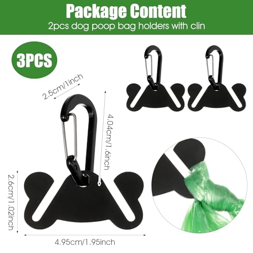 3 PCS Dog Poop Bag Holder, Waste Holder for Dispenser Carrier, Leash Pet Waste Bag Reusable Fastener Straps for Leash or Backpack Attachment Black Holders
