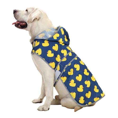 Dog Raincoat, Waterproof Dog Rain Jacket with Hood, Adjustable Rain Coat Poncho with Reflective Strips & Leash Hole for Large Medium Small Dogs Puppies, Lightweight Pet Clothes - color: Navy Blue Duck, size: X-Large