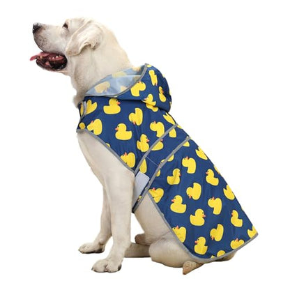 Dog Raincoat, Waterproof Dog Rain Jacket with Hood, Adjustable Rain Coat Poncho with Reflective Strips & Leash Hole for Large Medium Small Dogs Puppies, Lightweight Pet Clothes - color: Navy Blue Duck, size: X-Large
