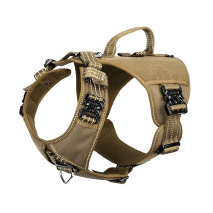 ICEFANG GN8 Tactical Dog Harness with 4X Metal Buckles for Medium Sized Dogs,Reflective in Training Walking K9 Vest,No-Pull Front Leash Clip,Adjustable Pet Harness (Brown, Medium (Pack of 1)) - color: Brown, size: Medium (Pack of 1)
