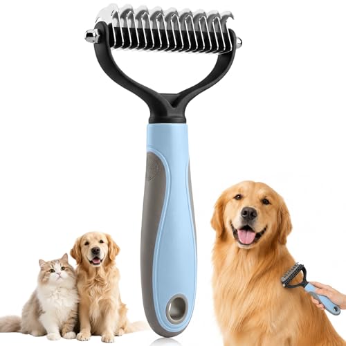 Pet Knotter for Dogs/Cats, Double Sided Pet Grooming Brush,Undercoat Rake Pets Brush for Long Hair Professional Deshedding Tool, Pets Hair Remover Shedding (Blue-L) - color: Blue-L