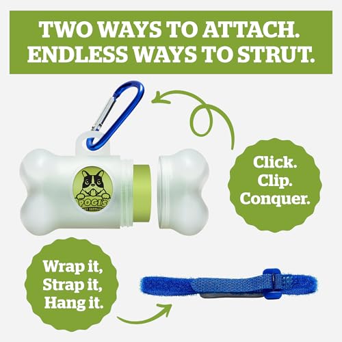 Pogi’s Dog Poop Bag Dispenser – Holder with Metal Carabiner for Leashes, Includes 15 Fresh Scented Bags - color: Unscented, size: 1 Count (Pack of 15)