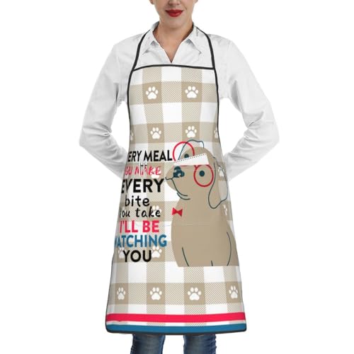 Women Men Bib Aprons Chef Cooking Apron With Pockets For Kitchen Grilling Bbq Painting Gardening - color: Funny Dog