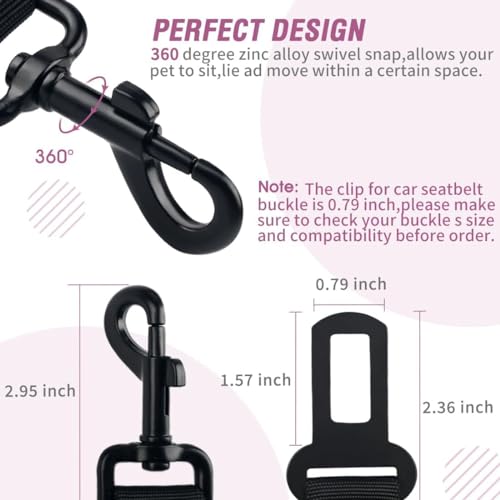COOYOO Dog Seat Belt,Retractable Dog Car Harness Seat Belt for Car Adjustable Nylon Pet Safety Seat Belts Heavy Duty & Elastic Bungee Buffer - color: 09-Light Pink