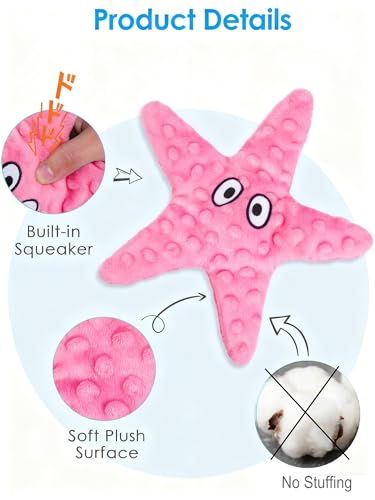 Artinova Dog Squeaky Crinkle Stuffless Chew Toy Easy Puzzle Cute Pink Starfish