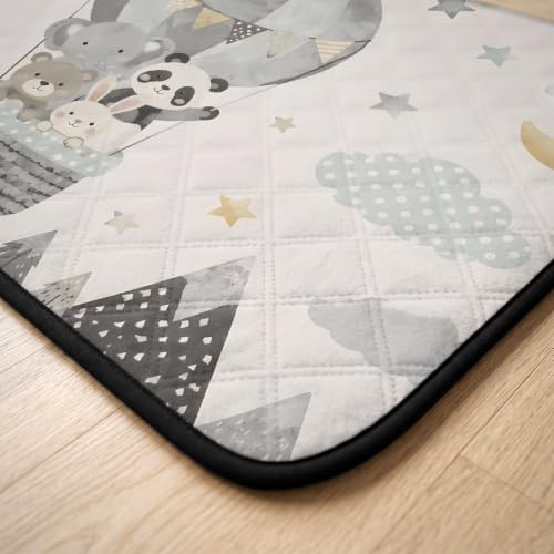 Panda Elephant Hot Air Balloon Washable Pee Pads for Dogs, Charcoal Gray Silver Reusable Puppy Pad Waterproof & Non-Slip, Multi-Use Potty Training Mat for Crates, Indoor, Outdoor 24"x18" - size: 24"x18"
