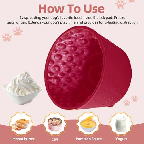 Dog Slow Feeder Lick Bowl, Non-Slip Dog Licking Treat Dispenser, Slow Feeder Bowls for Small Medium Large Breed Dogs, Anxiety Relief & Anti-Choking, BPA Free Silicone (Claret, 1.6 Cup) - color: Claret