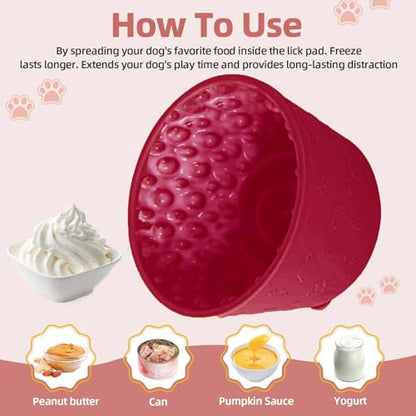 Dog Slow Feeder Lick Bowl, Non-Slip Dog Licking Treat Dispenser, Slow Feeder Bowls for Small Medium Large Breed Dogs, Anxiety Relief & Anti-Choking, BPA Free Silicone (Claret, 1.6 Cup) - color: Claret
