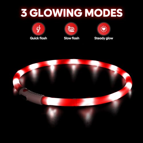 HIGO Light Up Dog Collar, Lightweight Silicone LED Dog Collar, USB Rechargeable Dog Collar Light for Dogs Cats Walking at Night (Red-Silicone) - color: Red-Silicone