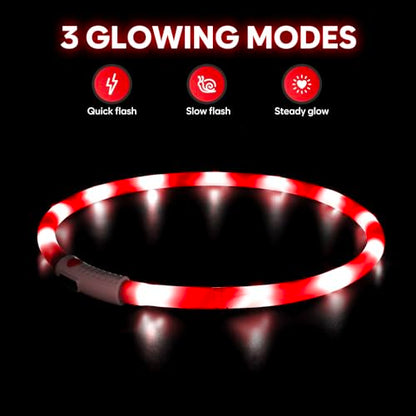 HIGO Light Up Dog Collar, Lightweight Silicone LED Dog Collar, USB Rechargeable Dog Collar Light for Dogs Cats Walking at Night (Red-Silicone) - color: Red-Silicone