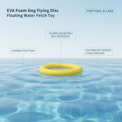 Easy-Grab Floating Dog Disc, Soft EVA Foam Flying Toy for Water Fetch, Yellow - size: 2.36 x 2.36 x 0.79 in