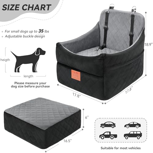 GL GLENSLAVE Dog Car Seat for Small/Medium Dogs, Dog Booster Car Seats with Thick Cushion for Dogs Under 35lbs, Detachable Washable Pet Carseat with Storage Pockets, 2 Safety Belts(Black/Grey) - color: Black/Grey