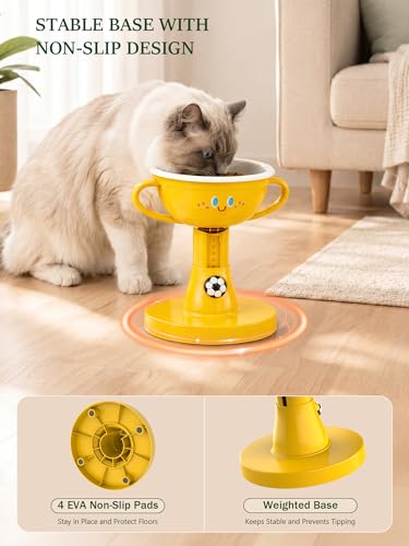 Elevated Cat Bowls - 60° Tilted Small Dogs Cats Water Food Bowl, 7-Level Adjustable Height Raised Cat Bowl for Indoor, Anti-Vomiting Spine Protection, Non-Slip Stand Dishwasher Safe, Yellow - color: Yellow