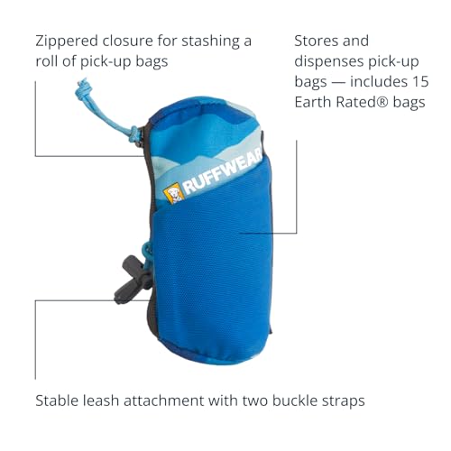 Ruffwear, Stash Bag Mini Dog Poop Bag Holder, Compact Leash Pouch with 2-Strap Attachment, Zip Pocket Fits Standard Roll, Side Slot, Grippy Starter Pad, Cinch Poop Loop, Mesh Pocket, Coastal Mountains - color: Coastal Mountains