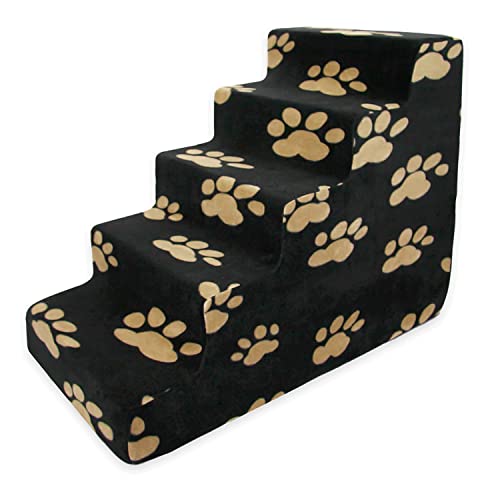 Best Pet Supplies Dog Stairs & Steps - Foam Steps for Small Dogs & Cats, Non-Slip Indoor Balanced Pet Step Support, Dog Ramp, No Assembly, Paw Print on Black, 5-Step (22.5-inch Height) - color: Paw Print on Black, size: 22.5 inches