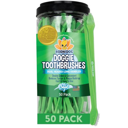 Bodhi Dog Dual-Headed Toothbrush for Dogs & Cats - Soft Bristles for Gentle Pet Dental Care - Puppy & Adult Teeth Cleaning - Easy-to-Use Design for Healthy Gums & Fresh Breath (50 Count) - size: 1 Count (Pack of 50)