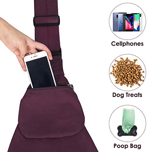 SlowTon Dog Carrier Sling - Thick Padded Shoulder Strap Adjustable Dog Carriers for Small Dogs, Puppy Carrier Purse for Pet Cat with Front Zipper Pocket Safety Belt Machine Washable, WR, M - color: H-Wine Red Cotton Fabric