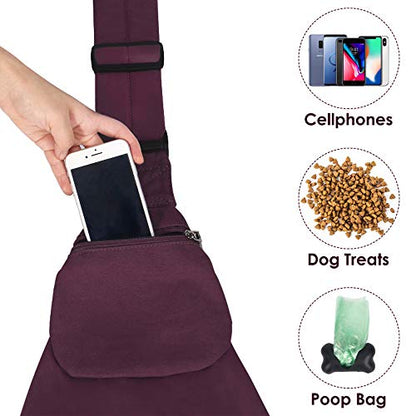 SlowTon Dog Carrier Sling - Thick Padded Shoulder Strap Adjustable Dog Carriers for Small Dogs, Puppy Carrier Purse for Pet Cat with Front Zipper Pocket Safety Belt Machine Washable, WR, M - color: H-Wine Red Cotton Fabric