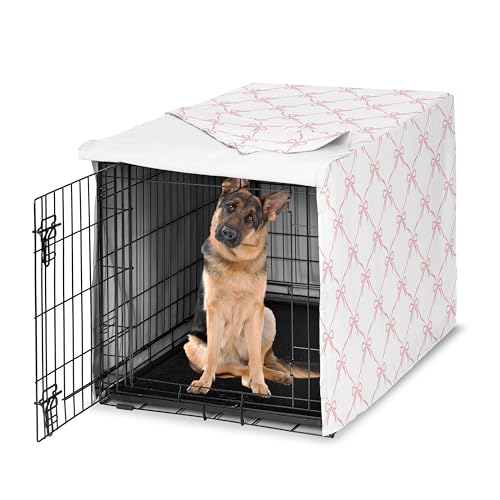 Sweet Jojo Designs 48in. Large Dog Crate Cover (Pink Bows) for Girls Pet Cage, Kennel Covers (Blush and White Elegant Designer Bow for the Ballerina, Dancer, Princess, Coquette Ballet Collection) - color: Pink Bow, size: 48.0"L x 32.5"W x 30.5"H